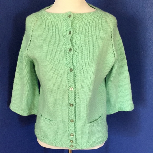 Vintage 1950s mint sea foam green handmade sweater cardigan pinup rockabilly - Picture 2 of 15